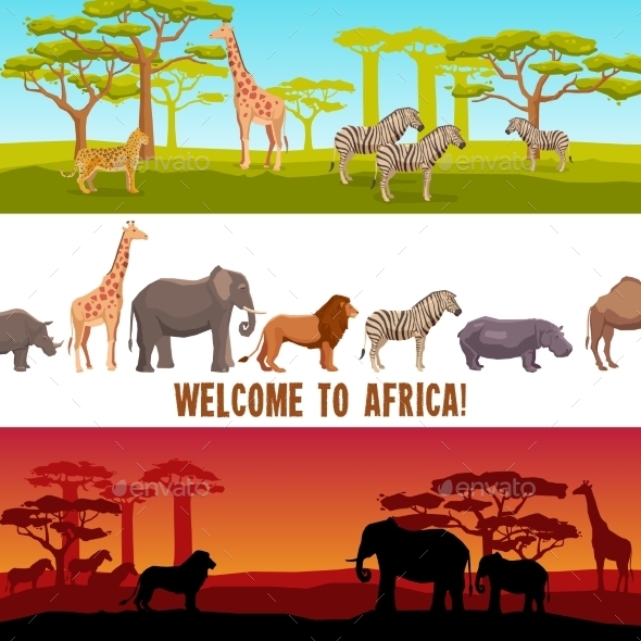 GraphicRiver Horizontal African Animals Banners Set 11926085