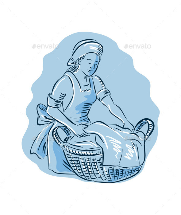 GraphicRiver Laundry Maid Basket Vintage Etching 11926549 GraphicRiver Laundry Maid Basket Vintage Etching 11926549