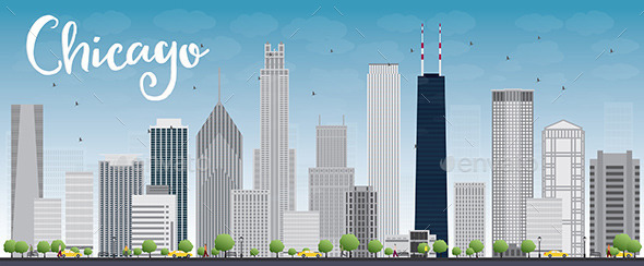 GraphicRiver Chicago City Skyline with Grey Skyscrapers and Blu 11927526 GraphicRiver Chicago City Skyline with Grey Skyscrapers and Blu 11927526
