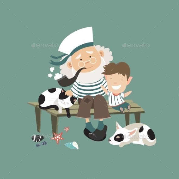 GraphicRiver Old Sailor Sitting On Bench With Grandson 11928692 GraphicRiver Old Sailor Sitting On Bench With Grandson 11928692