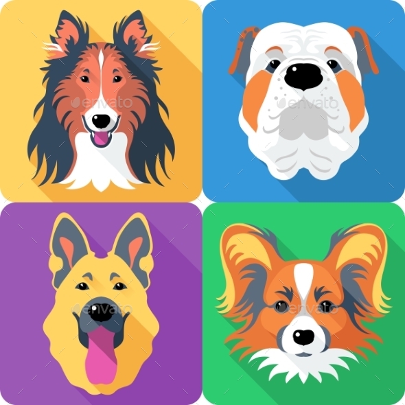GraphicRiver Set Dog Head Icon Flat Design 11929111 GraphicRiver Set Dog Head Icon Flat Design 11929111