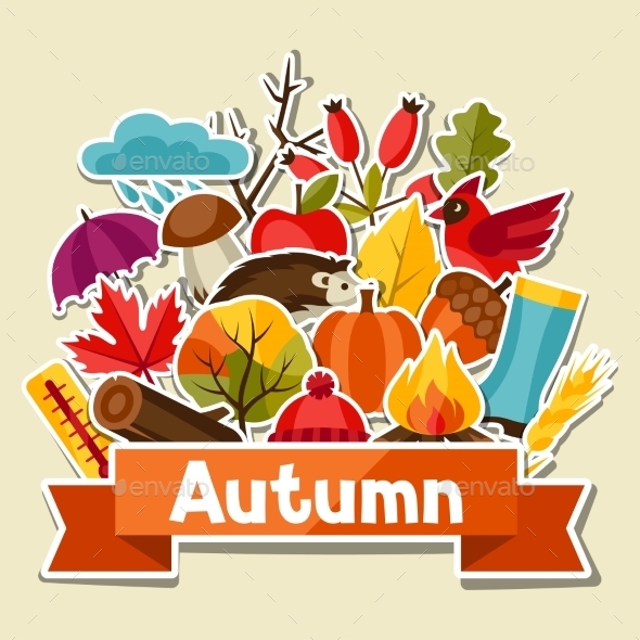 GraphicRiver Background Design with Autumn Sticker Icon 11930818 GraphicRiver Background Design with Autumn Sticker Icon 11930818
