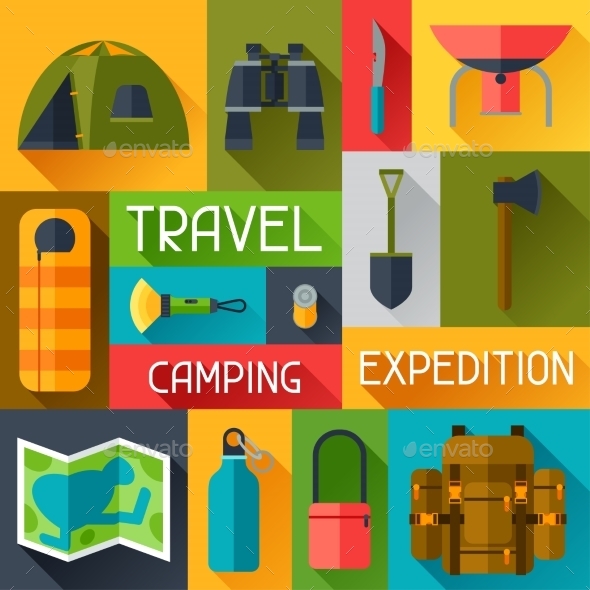 GraphicRiver Tourist Background with Camping Equipment 11931176 GraphicRiver Tourist Background with Camping Equipment 11931176