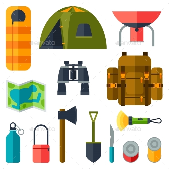 GraphicRiver Tourist Set of Camping Equipment Icons 11931179 GraphicRiver Tourist Set of Camping Equipment Icons 11931179