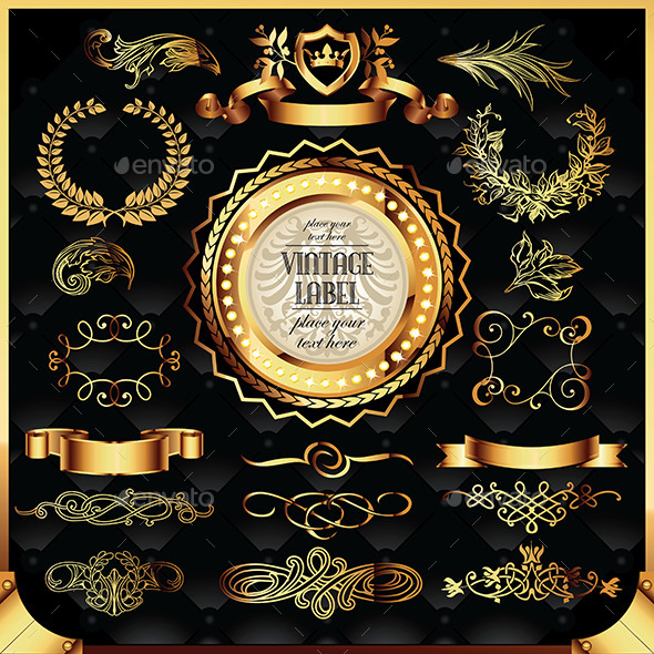 GraphicRiver Set of Golden Labels and Ornaments 11932154 GraphicRiver Set of Golden Labels and Ornaments 11932154