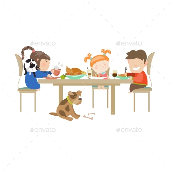 GraphicRiver Illustration Of Children Eating On a White 11937504 GraphicRiver Illustration Of Children Eating On a White 11937504