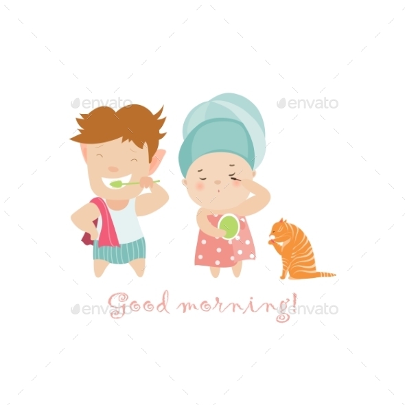 GraphicRiver Boy Brushing Teeth and Girl Painting Eyelashes 11941041 GraphicRiver Boy Brushing Teeth and Girl Painting Eyelashes 11941041