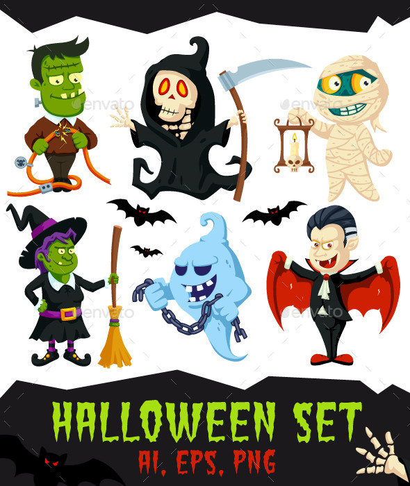 GraphicRiver Halloween Flat Cartoon Characters Set 11947730 GraphicRiver Halloween Flat Cartoon Characters Set 11947730