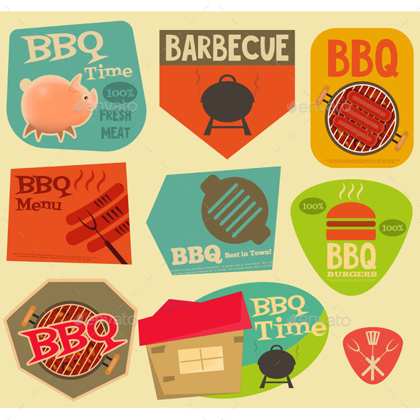 GraphicRiver Retro BBQ Stickers Collection 11950214 GraphicRiver Retro BBQ Stickers Collection 11950214