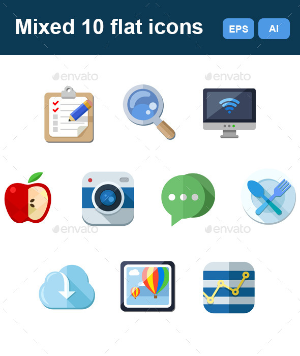 GraphicRiver Mixed Flat 10 Icons Set 11951366 GraphicRiver Mixed Flat 10 Icons Set 11951366