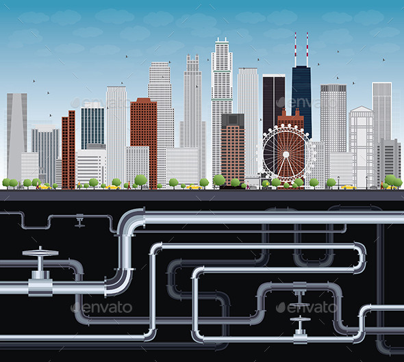 GraphicRiver Imaginary Big City with Skyscrapers and Tubes 11951824 GraphicRiver Imaginary Big City with Skyscrapers and Tubes 11951824
