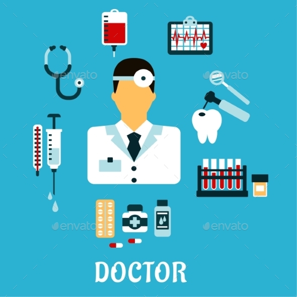 GraphicRiver Doctor Therapist With Medical Icons Flat Style 11959537 GraphicRiver Doctor Therapist With Medical Icons Flat Style 11959537