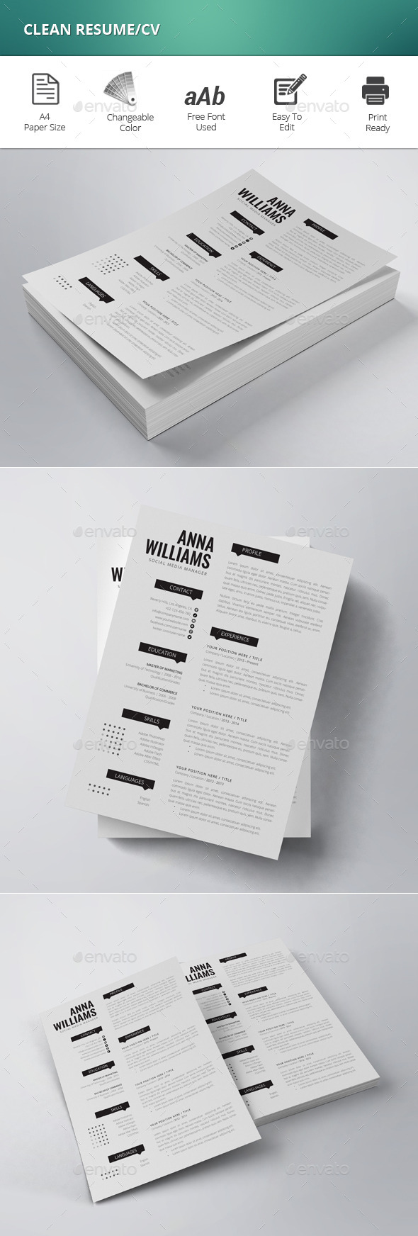 GraphicRiver Clean Resume CV 11965057 GraphicRiver Clean Resume CV 11965057