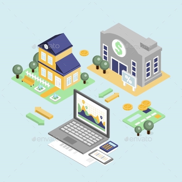 GraphicRiver Bank Credit And Home Loan Concept With Isometric 11968510 GraphicRiver Bank Credit And Home Loan Concept With Isometric 11968510