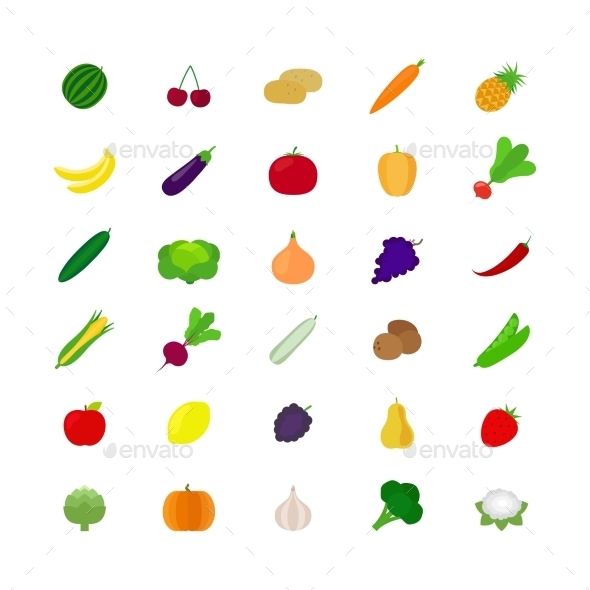 Vegetables and Fruit Flat Icons