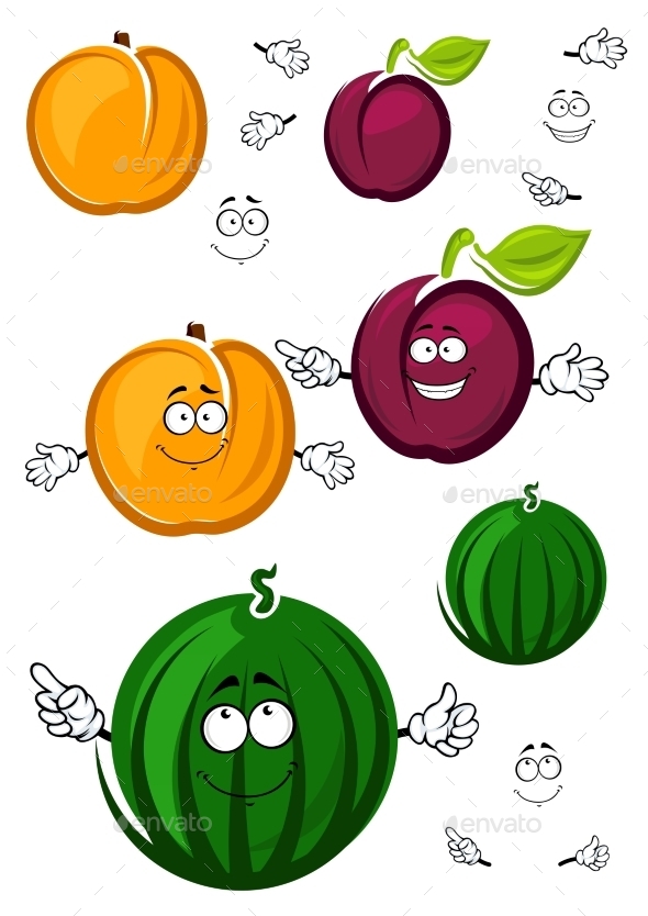 GraphicRiver Sweet Cartoon Peach Watermelon And Plum 11978674 GraphicRiver Sweet Cartoon Peach Watermelon And Plum 11978674