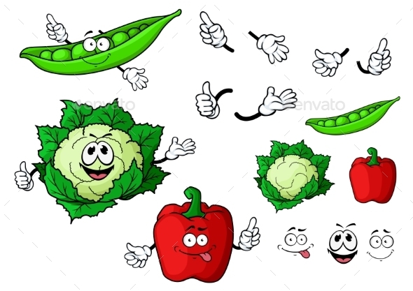 GraphicRiver Cartoon Cauliflower Pepper And Pea Pod Vegetables 11978679 GraphicRiver Cartoon Cauliflower Pepper And Pea Pod Vegetables 11978679
