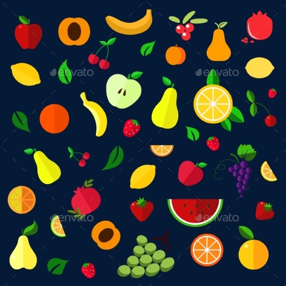 Fruits And Berries Flat Icons