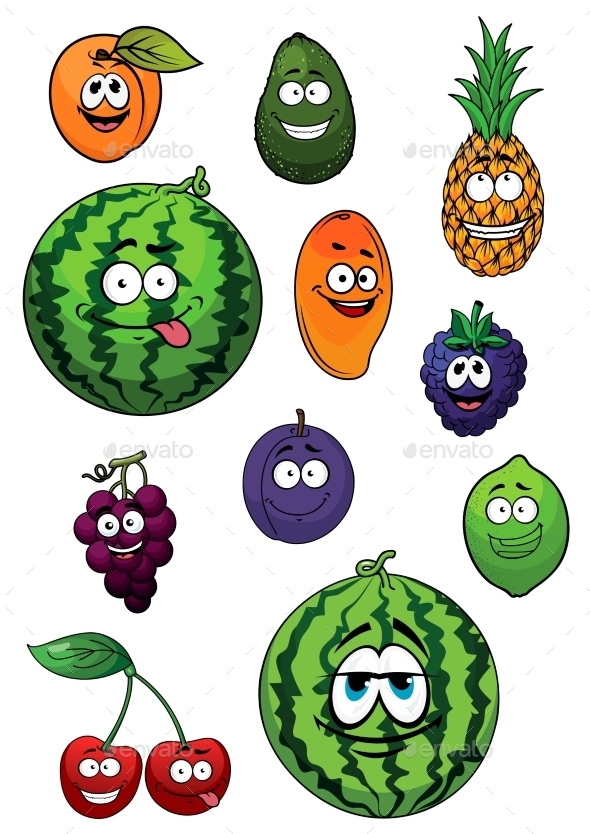 Fresh Happy Cartoon Fruits Characters