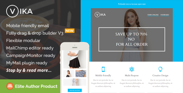 Vika, Modern Email Template with Builder Access