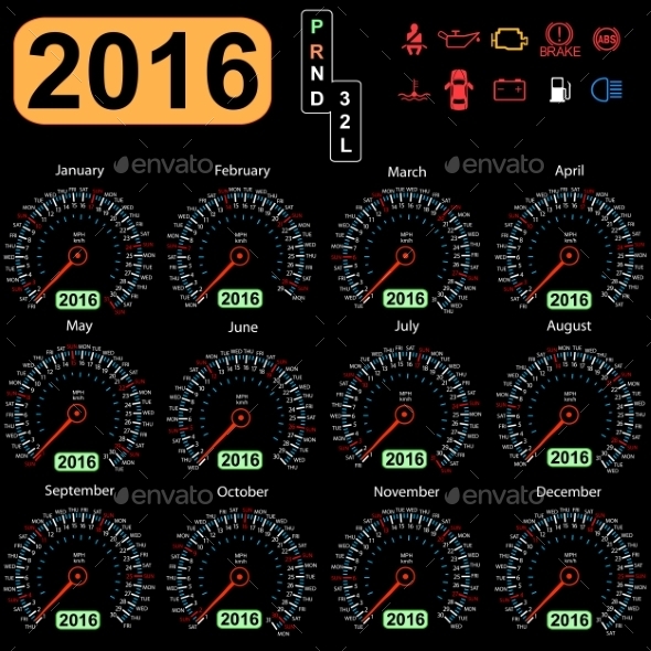2016 Year Calendar Speedometer Car