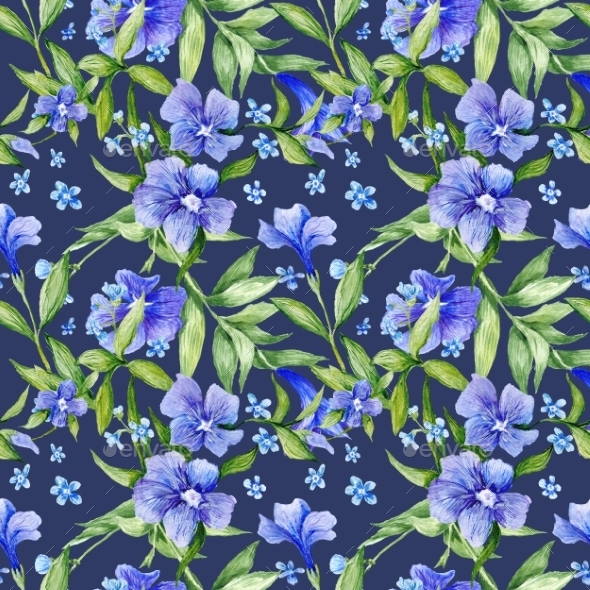 Tileable Floral Texture On Blue Background