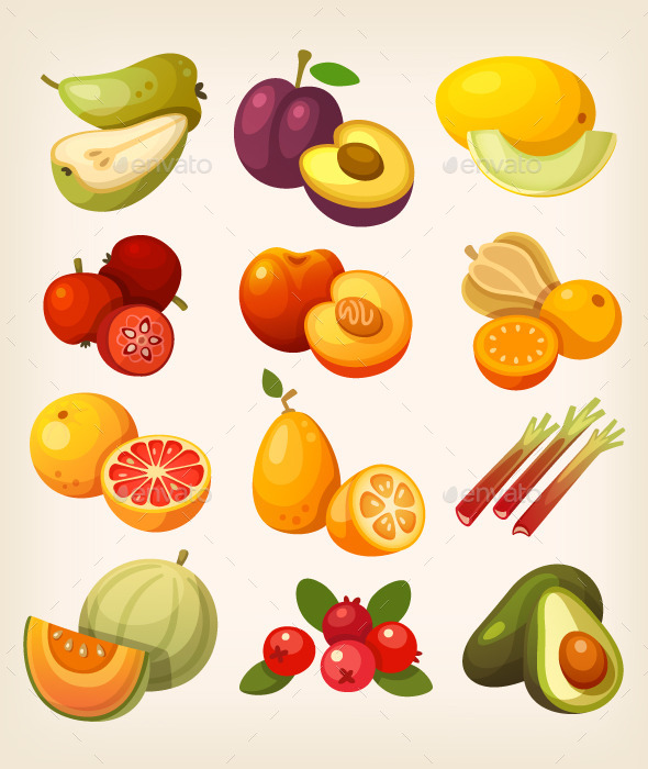 Set of Colorful Exotic Fruit
