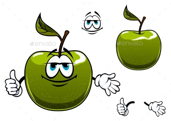Green Apple Fruit Cartoon Character With Thumb Up