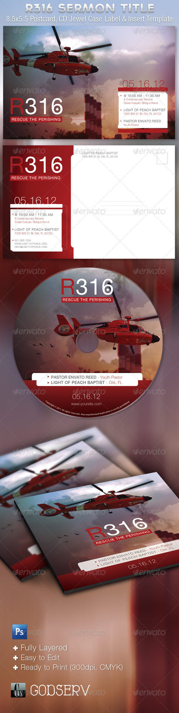 Rescue The Perishing Postcard and CD Template - Church Flyers