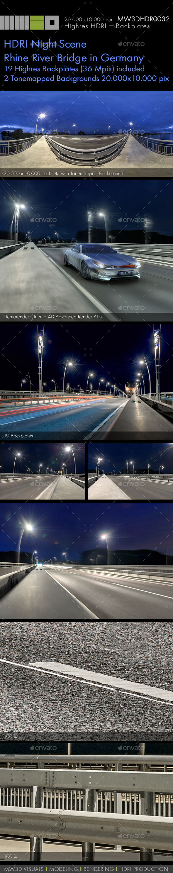 MW3DHDR0032 HDRI Night-Scene Rhine River Bridge - 3DOcean Item for Sale