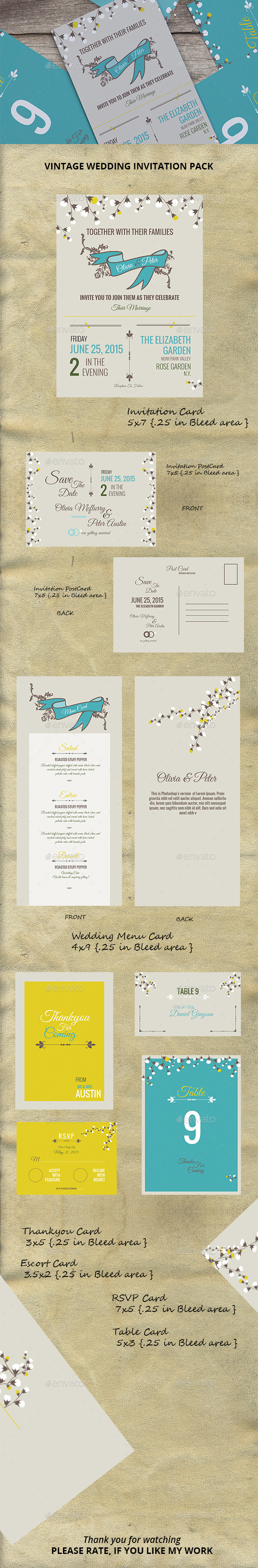 Vintage Wedding Invitation Pack