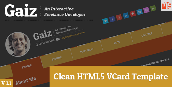 Gaiz Clean Horizontal Scrolling Responsive Vcard