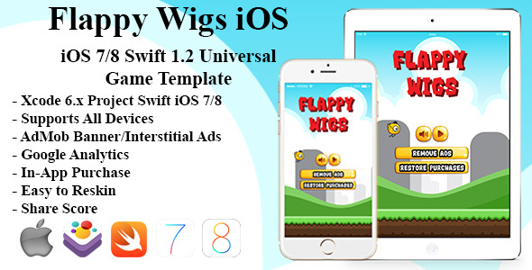 CodeCanyon Flappy Wigs Universal iOS Game Swift Flappy Bird 12133671 CodeCanyon Flappy Wigs Universal iOS Game Swift Flappy Bird 12133671