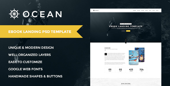 OCEAN | Creative Onepage eBook Landing PSD Templat