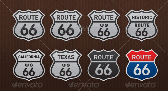 Route 66 Historic USA Road Signs Pack - Travel Conceptual