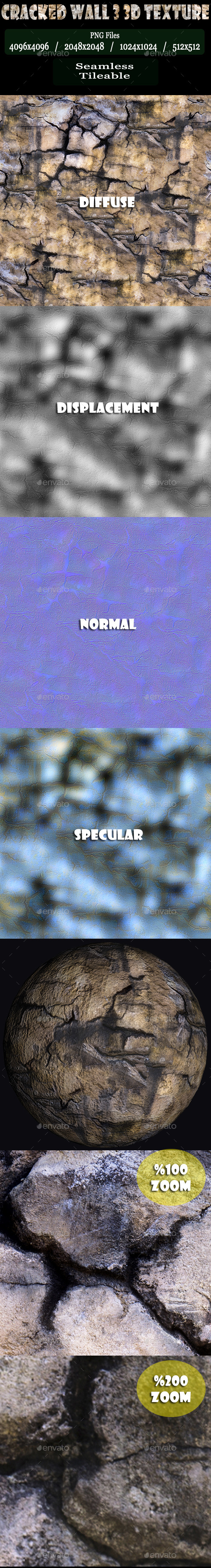 Cracked Wall 3 3D Texture - 3DOcean Item for Sale