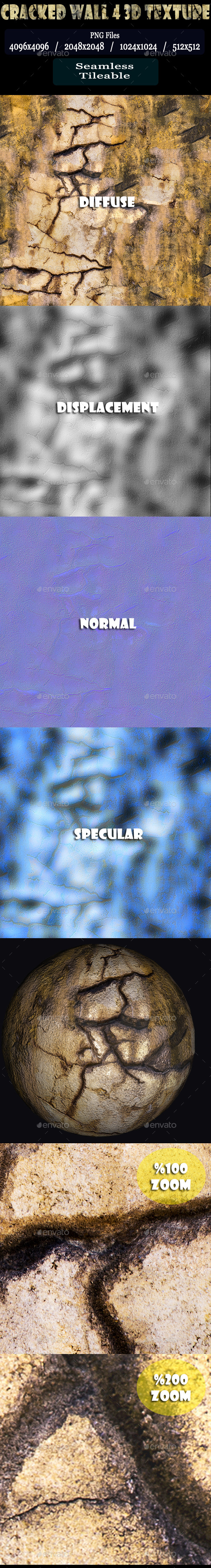Cracked Wall 4 3D Texture - 3DOcean Item for Sale