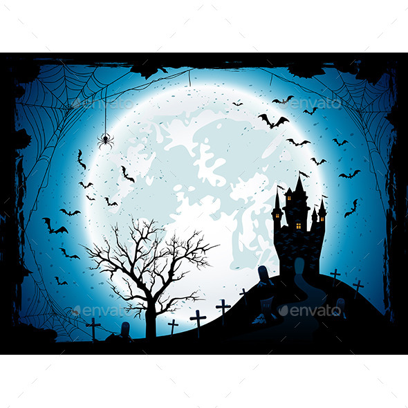 Halloween Background with Castle and Spider