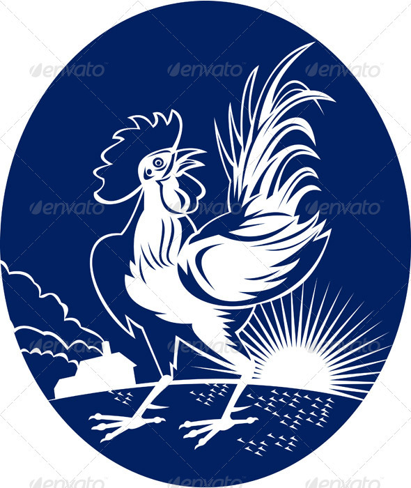 Rooster Cockerel Cock Crowing Woodcut Style Rooster Cockerel Cock Crowing Woodcut Style