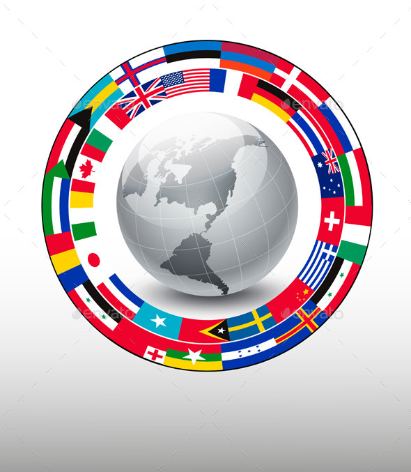 Travel Background Globe With A Strip Of Flags