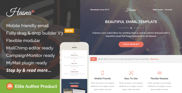 Hasna, Beautiful Email Template + Builder Access