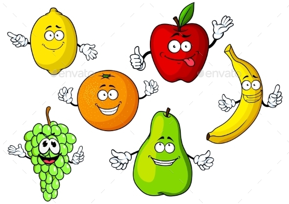 Cartoon Tropical And Garden Fruits Characters