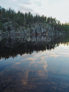 Lake view - Sunset with shore reflected