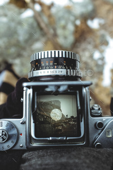 Old camera through the viewfinder