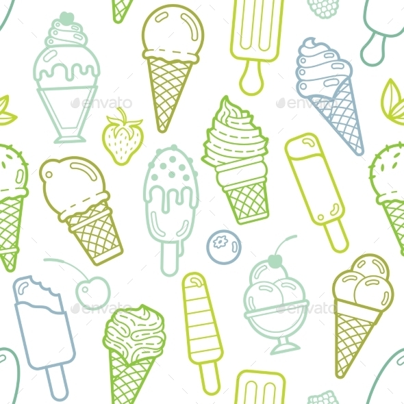 Vector Cute Lime Seamless Pattern With Ice Creams