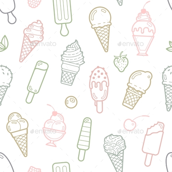 Vector Cute Pastel Ice Cream Seamless Pattern