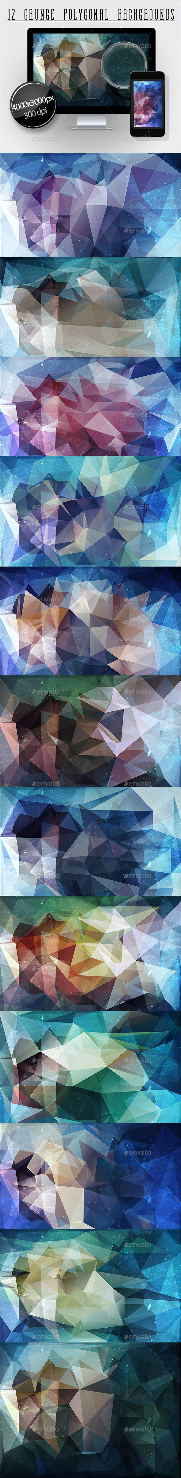 12 Grunge Polygonal Backgrounds