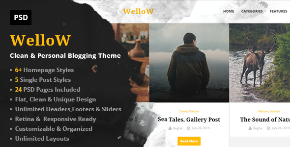 Wellow - Clean & Personal Blogging PSD Template