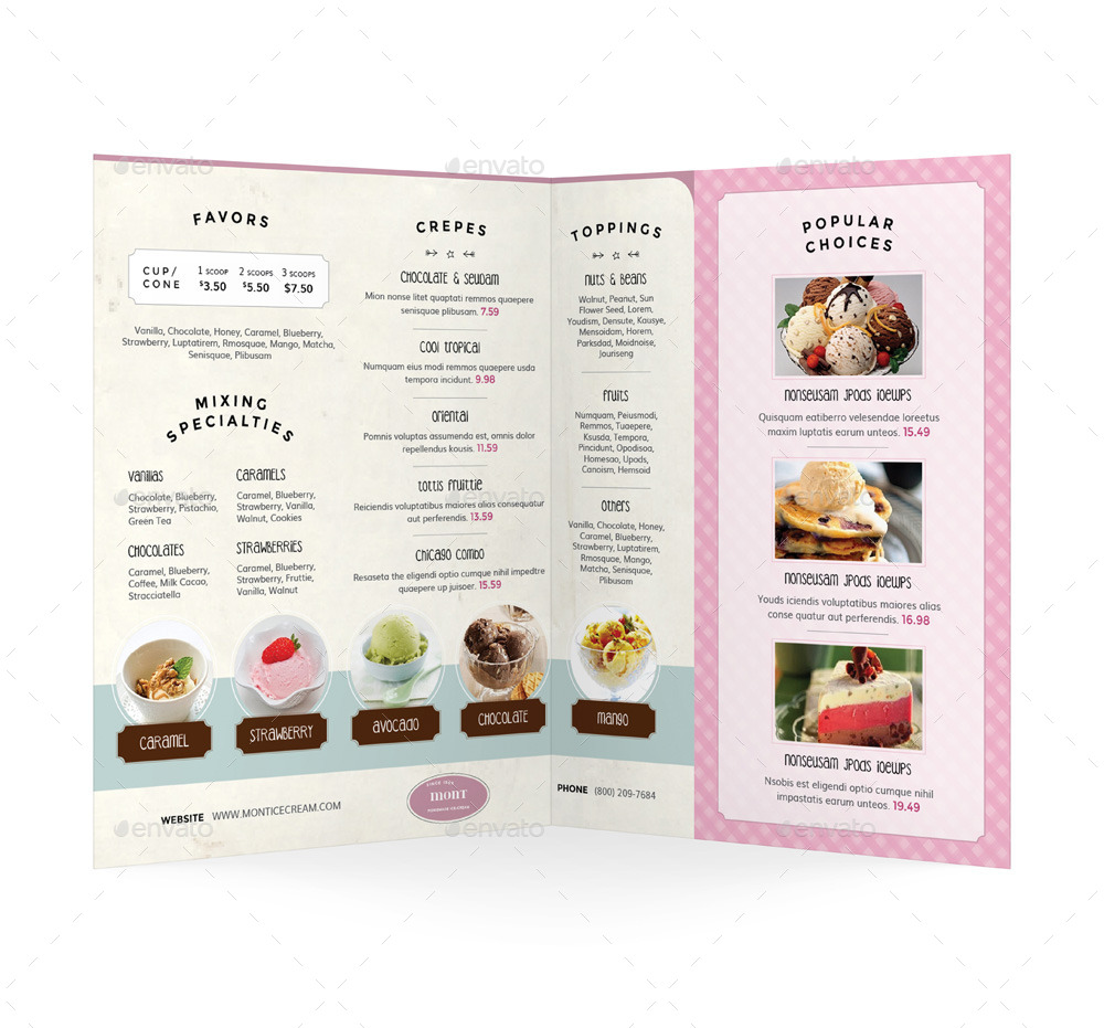 Ice Cream Restaurant Bifold / Halffold Menu by Mike_pantone | GraphicRiver