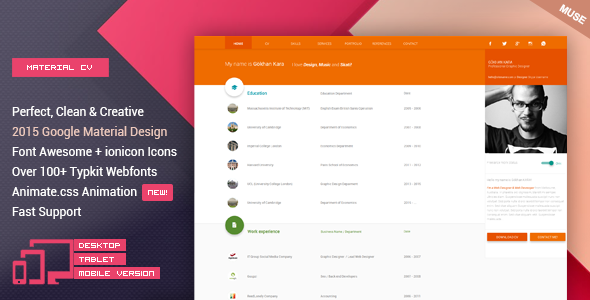 Material CV -  Material Personal CV Muse Theme